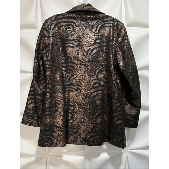 Chico's 1 Sz M Black Bronze Snakeskin Print Blazer Jacket Linen Rayon - Picture 4 of 7